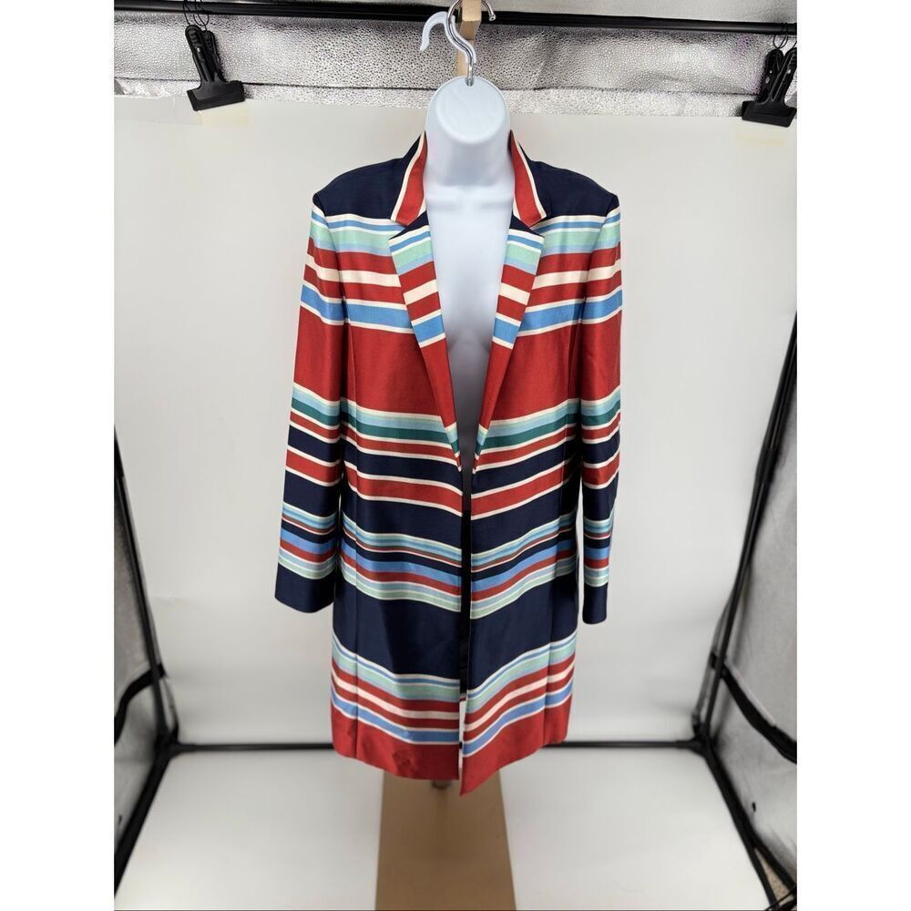 Caroline Issa for Nordstrom Stripe Open Front Jacket Wool Silk Size 8